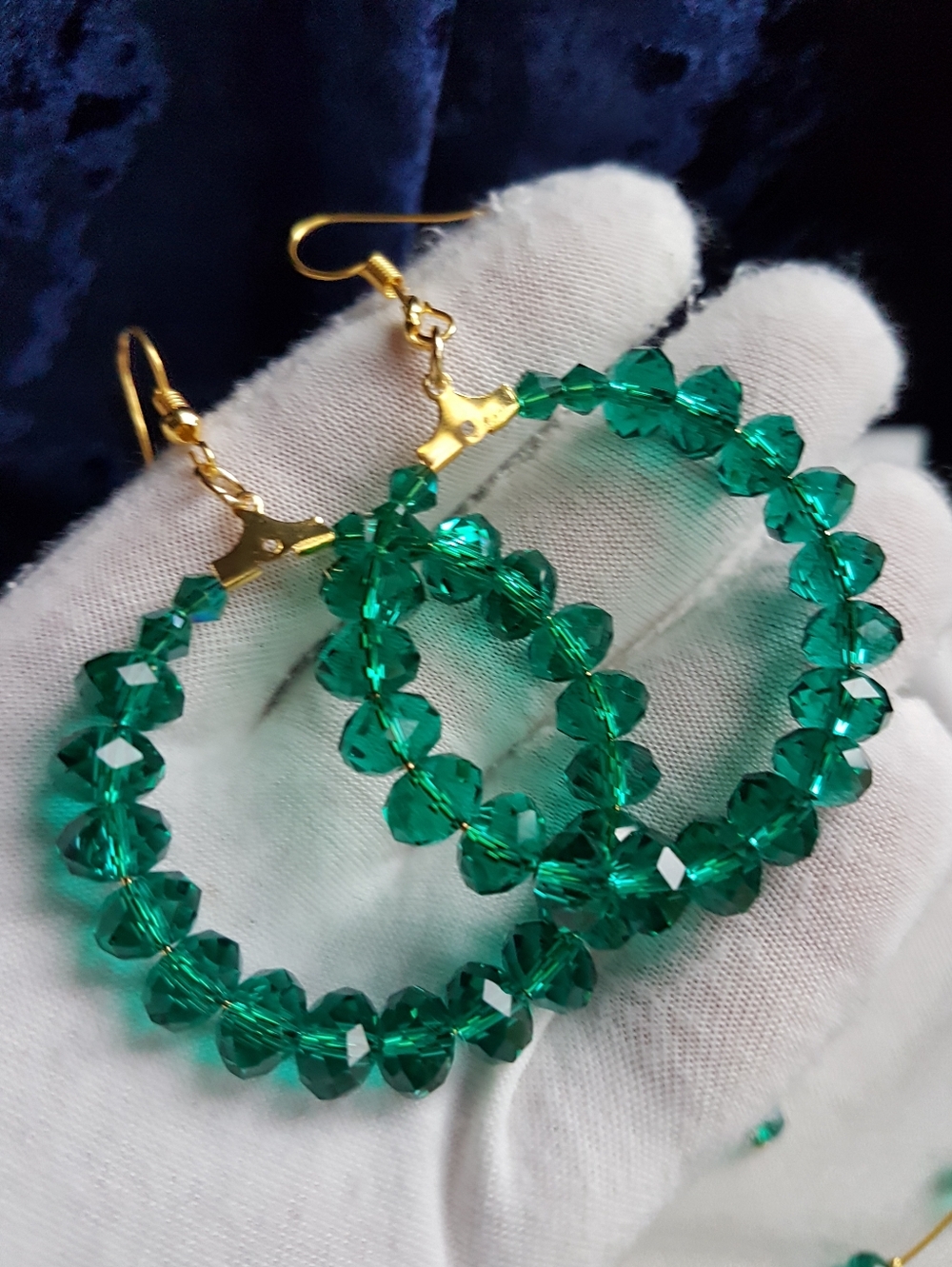 Swarovski Elements Large Emerald Green Crystal Gold Hoops - Handmade NEW